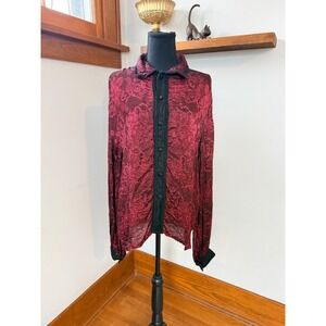 Vintage Funhouse NYC Gothic Damask Blouse Red Black Whimsigoth Victorian M/L